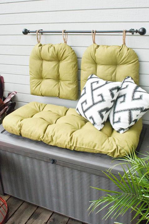 Deck box with cushions and pillows