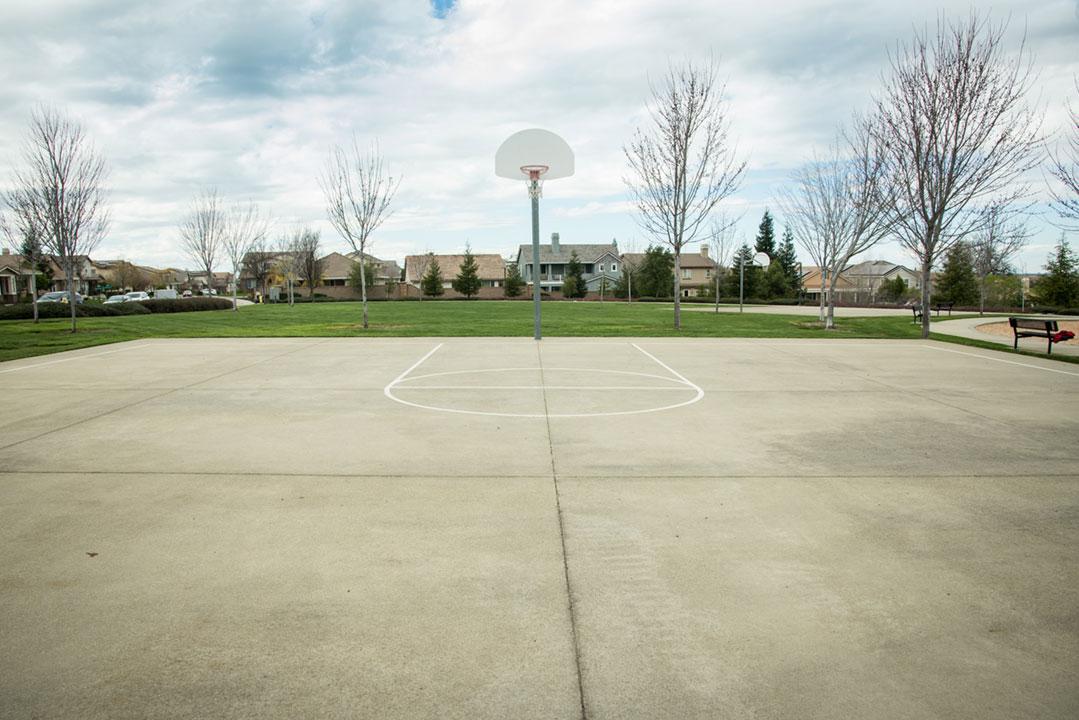 the basketball courts are open and clean, play a pickup game with friends